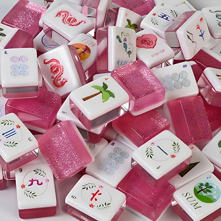 Rosa Glitter Akryl Mahjong plattor